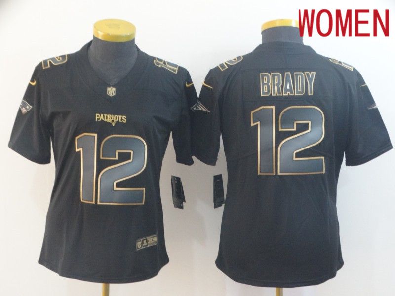 Women New England Patriots 12 Brady Nike Vapor Limited Black Golden NFL Jerseys
